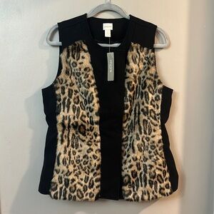 NWT Chico’s Animal Print Pieced Faux Fur Vest